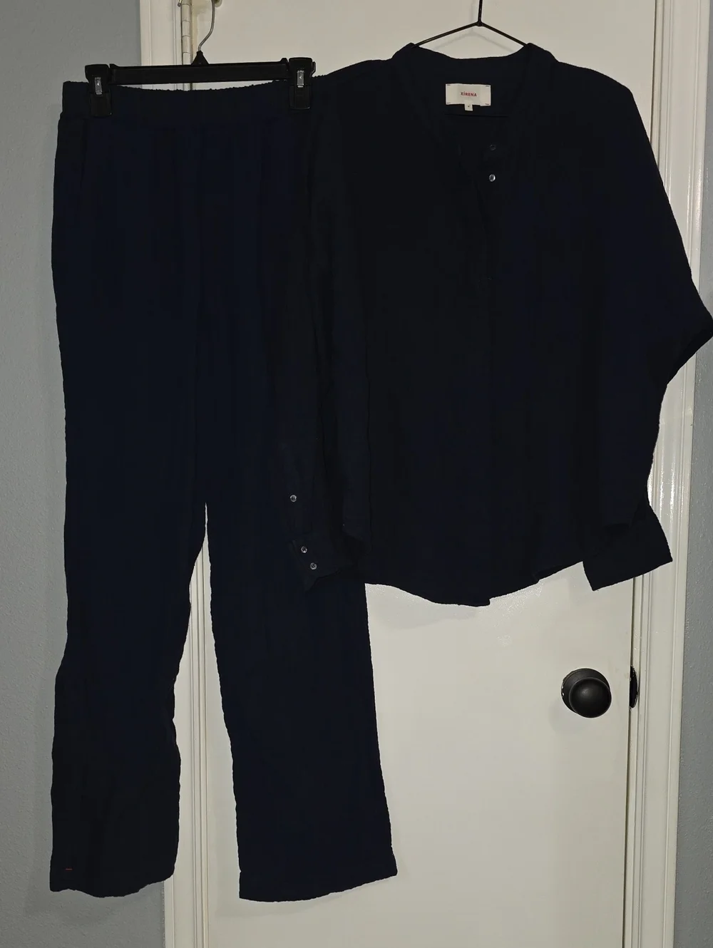 XiRENA Navy Blue Cotton Two-Piece Pant Set Sz L - Picture 1 of 10